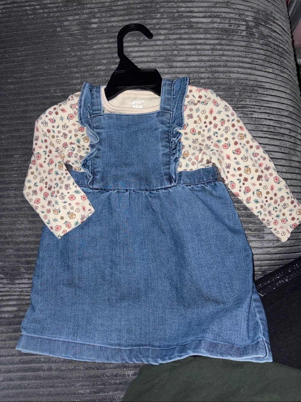 Carter's Blue Denim Pinafore with Cream Floral Top